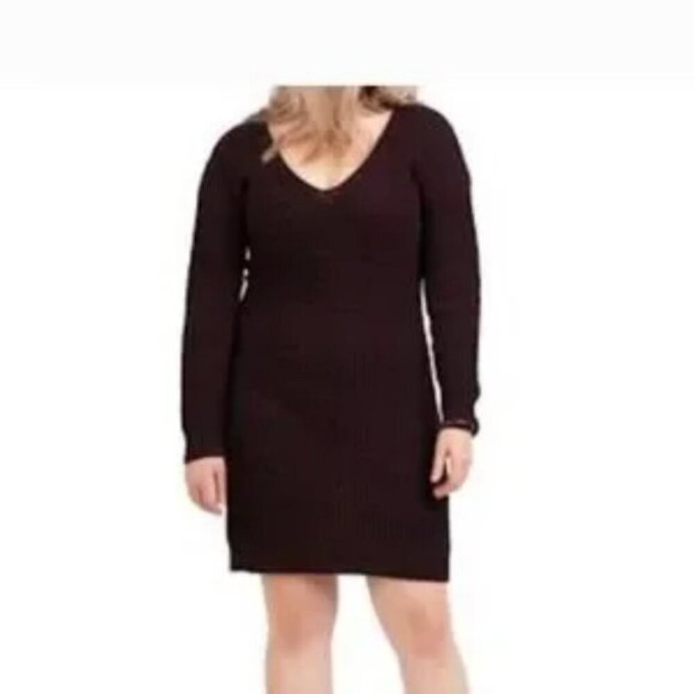 BLACK TAPE_ sweater dress long sleeve v neckline burgundy and black size 3X